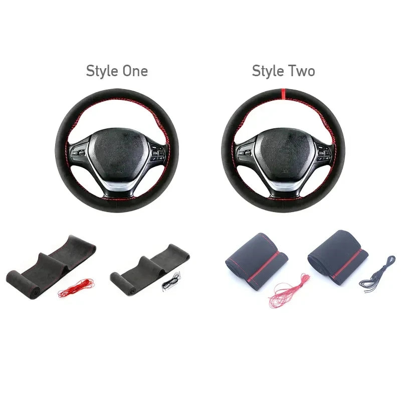 Suede Car Steering Wheel Cover Universal 38CM Car Steering Wheel Cover Leather Nterior Parts Braiding Cover for Steering Wheel