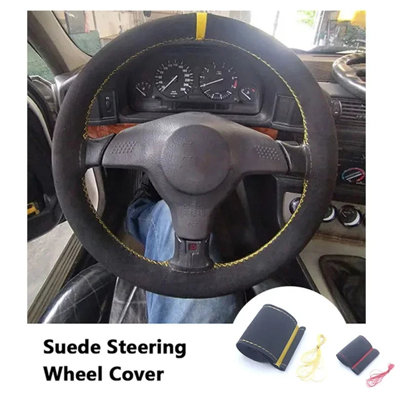 Suede Car Steering Wheel Cover Universal 38CM Car Steering Wheel Cover Leather Nterior Parts Braiding Cover for Steering Wheel