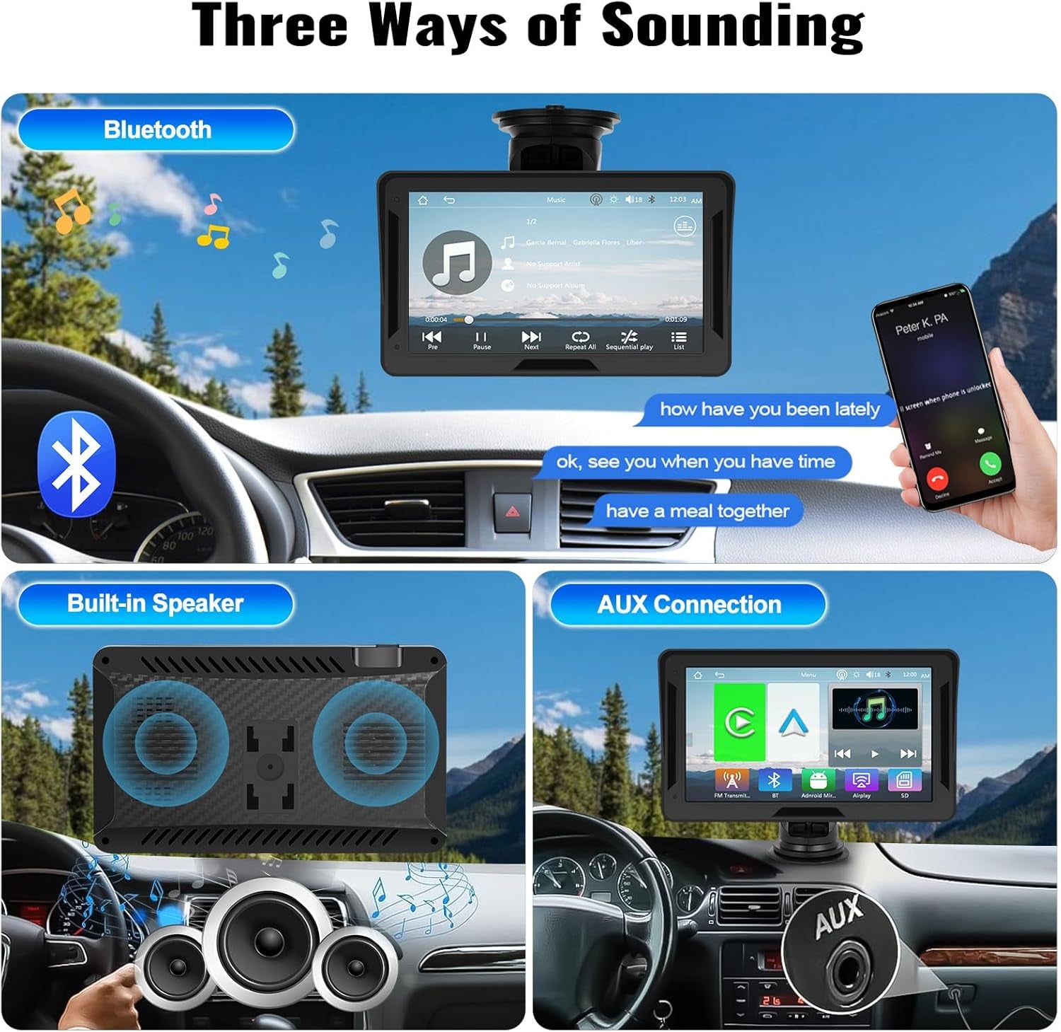 Portable Wireless Carplay Android Auto Screen Car Stereo, 7" HD Touchscreen Radio Carplay Screen for Car Fits Apple&Android, Car Audio Receivers with Bluetooth/Aux/Fm/Eq/Voice Control